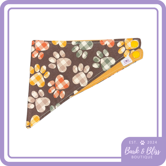 Fall Plaid Pawprint Bandana