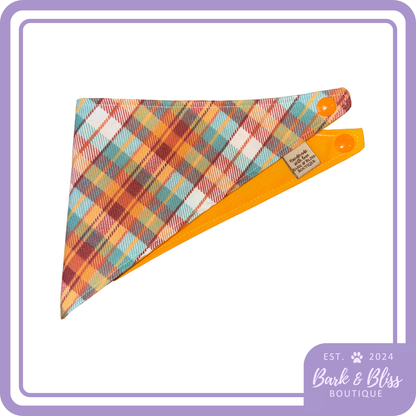 Orange and Teal Plaid Bandana