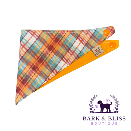 Orange and Teal Plaid Bandana