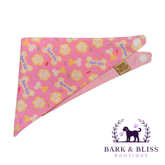 Pink Barkday Bones Bandana