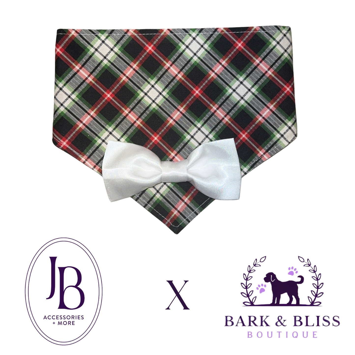 JB X B&B Collab Christmas White Bow Tie Bandana