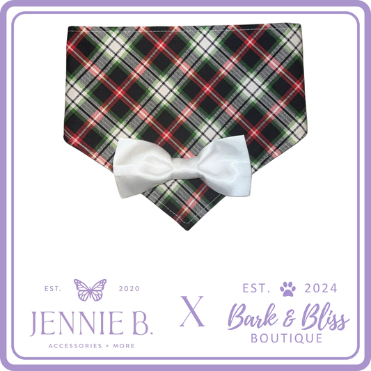 JB X B&B Collab Christmas White Bow Tie Bandana