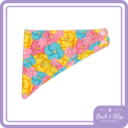 Yellow Pink and Blue Floral Bandana