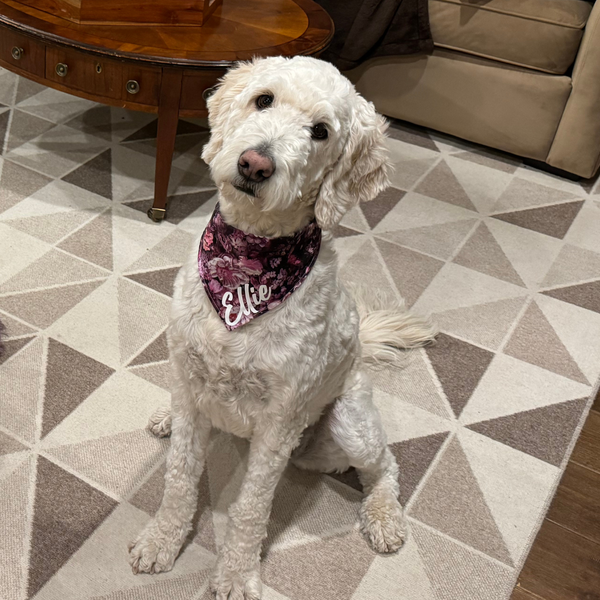 Customer photo for Pink and Purple Floral Bandana